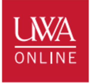 the logo for uva online is red and white