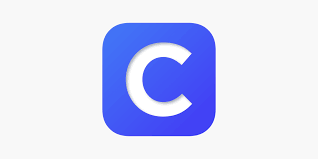 a blue square with a white letter c inside of it .