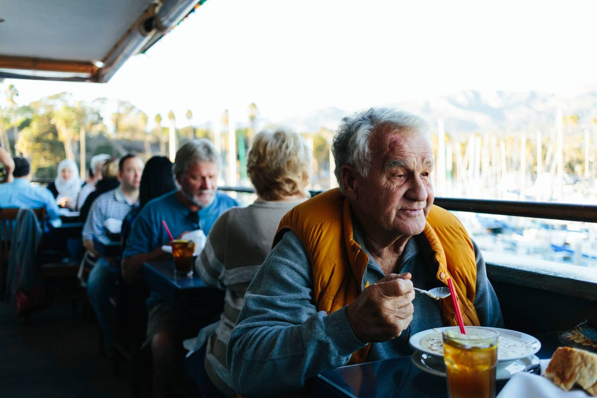 Harbor and mountain views from Brophy Bros Restaurant Santa Barbara Harbor