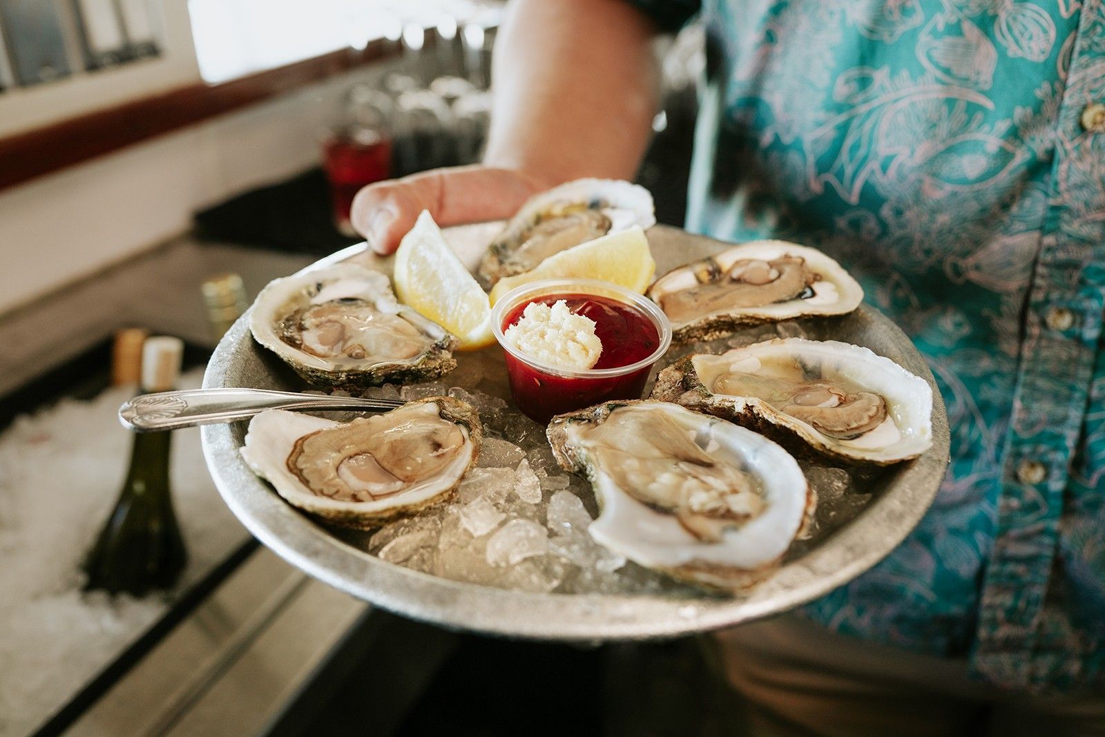 fresh oysters on the half shell at Brophy Bros Santa Barbara Harbor seafood restaurant