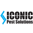 Logo for Iconic Pest Solutions with blue geometric design and black text.