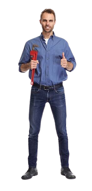 a man is holding a wrench and giving a thumbs up .