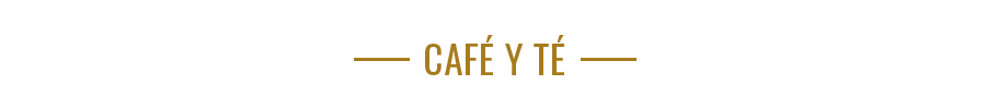 Logotipo dorado de “CAFÉ Y TÉ” centrado sobre un fondo blanco con finas líneas doradas arriba y abajo.