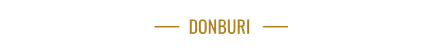 Logotipo con el texto “DONBURI” y líneas doradas sobre fondo blanco.
