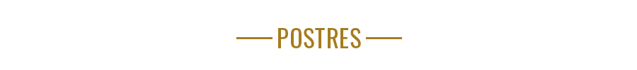 Encabezado de menú dorado “POSTRES” con finas líneas horizontales sobre fondo claro