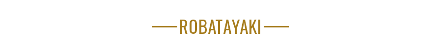 Logotipo de Robatayaki con texto dorado y una pequeña línea horizontal sobre un fondo claro.