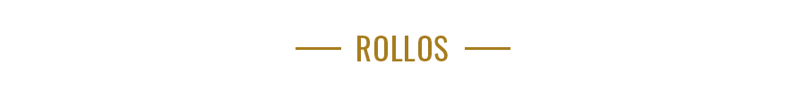 Título dorado “ROLLOS” centrado sobre una fina línea horizontal negra sobre un fondo blanco.