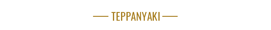 Texto dorado “TEPPANYAKI” centrado entre finas líneas horizontales sobre un fondo blanco.