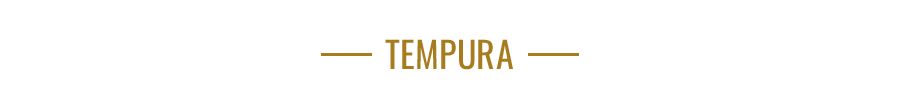 Texto dorado “TEMPURA” centrado sobre un fondo color crema con finas líneas horizontales a ambos lados.