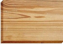 Close-up of a wooden plank with visible grain and knots, showing varying shades of brown and tan.