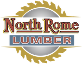 North Rome Lumber logo: Text over a silver circle, framed by a saw blade.