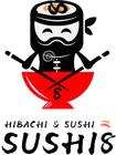 Cartoon sushi chef holding chopsticks above red bowl, with “HIBACHI & SUSHI SUSHI8” text.