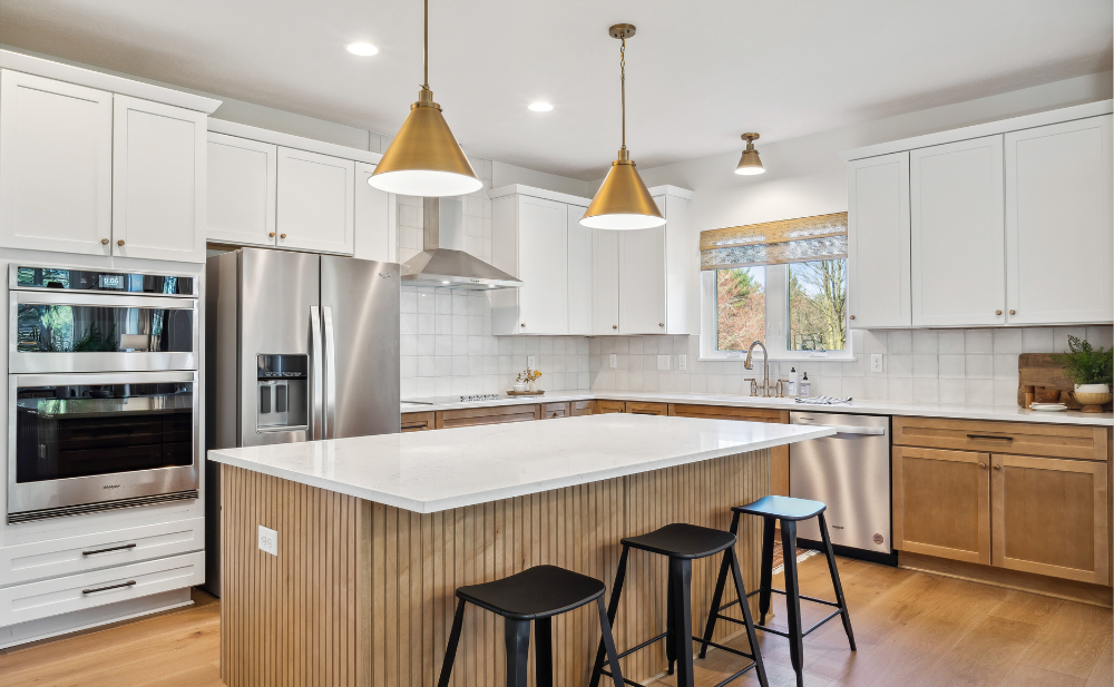 luxury kitchen with lights on