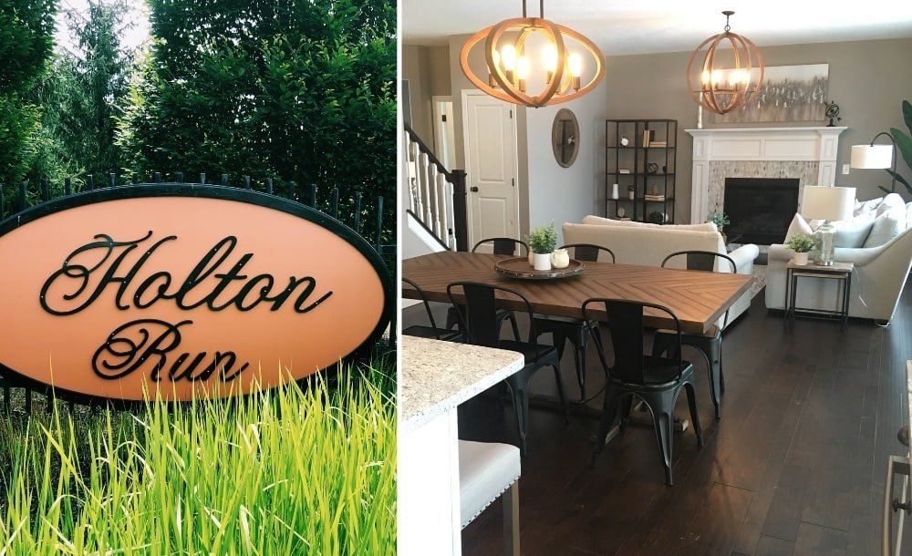 Holton Run sign and home interior.