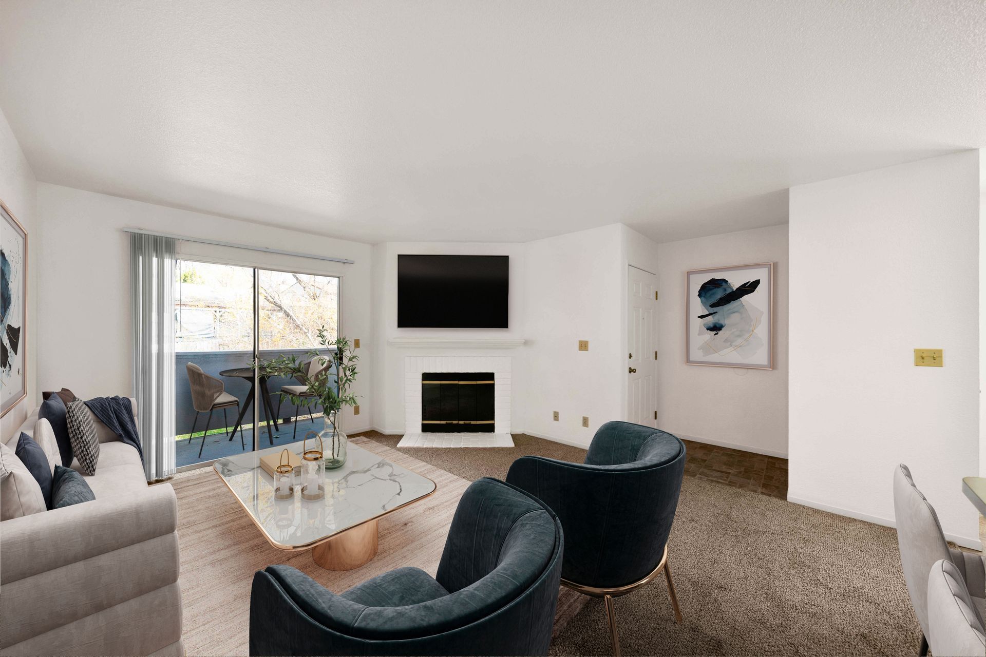 2 bedroom, 1 bathroom - living room with view of deck/patio.