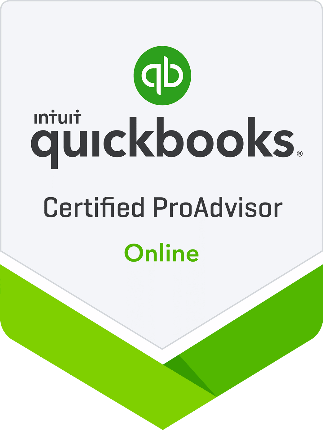 QuickBooks Certified ProAdvisor Online badge, green and white.