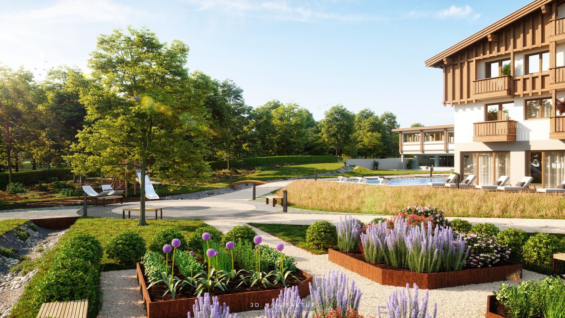 Architekturvisualisierung Landschaftsarchitektur Garten das Bayrischzell Oberbayern