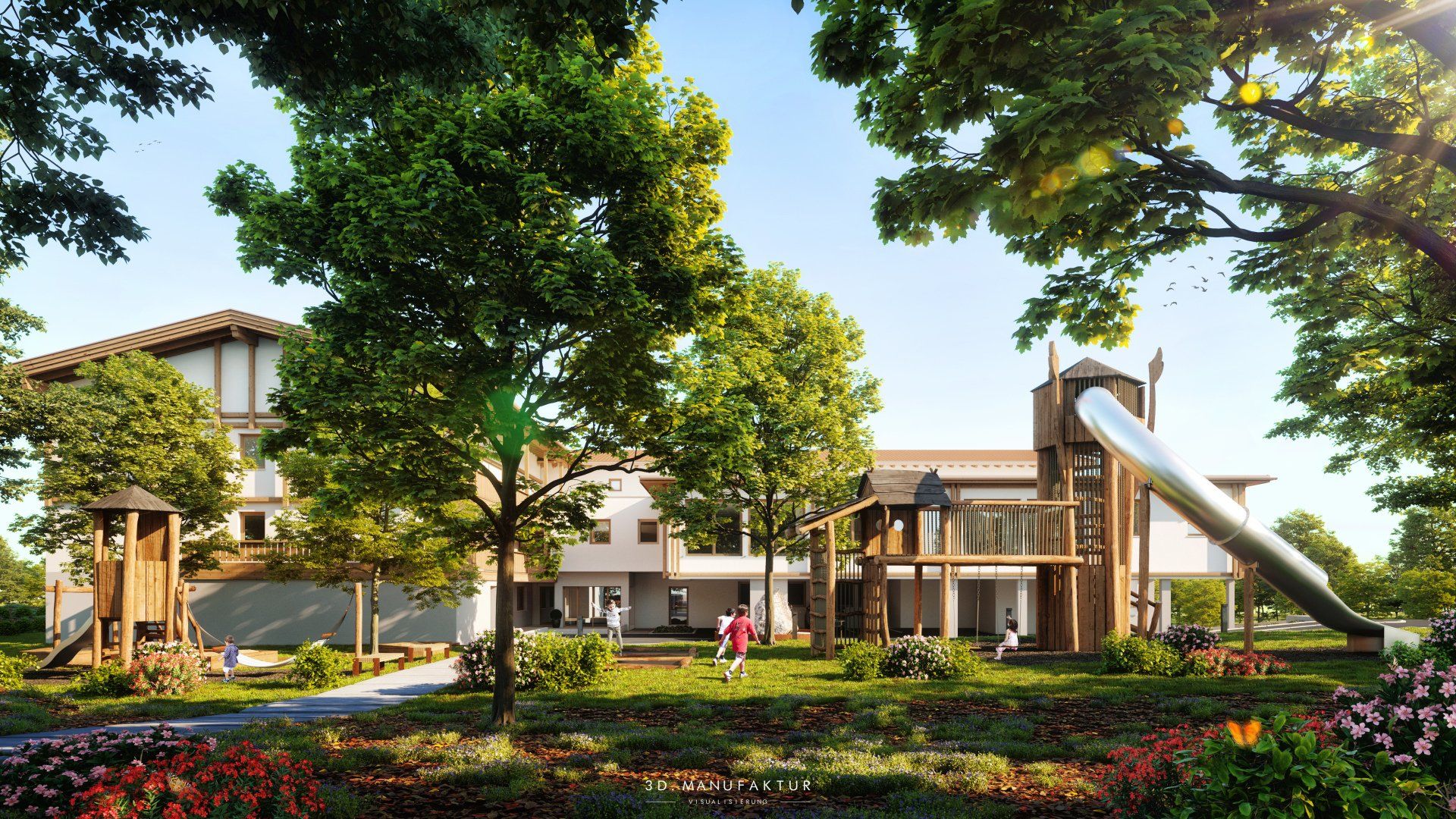 Architekturvisualisierung Landschaftsarchitektur Spielplatz das Bayrischzell Oberbayern