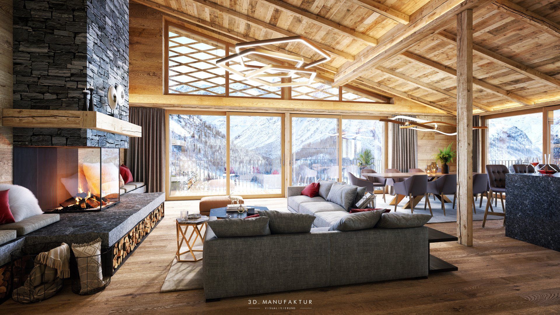 Interior Visualisierung Chalet Arla Wohnraum