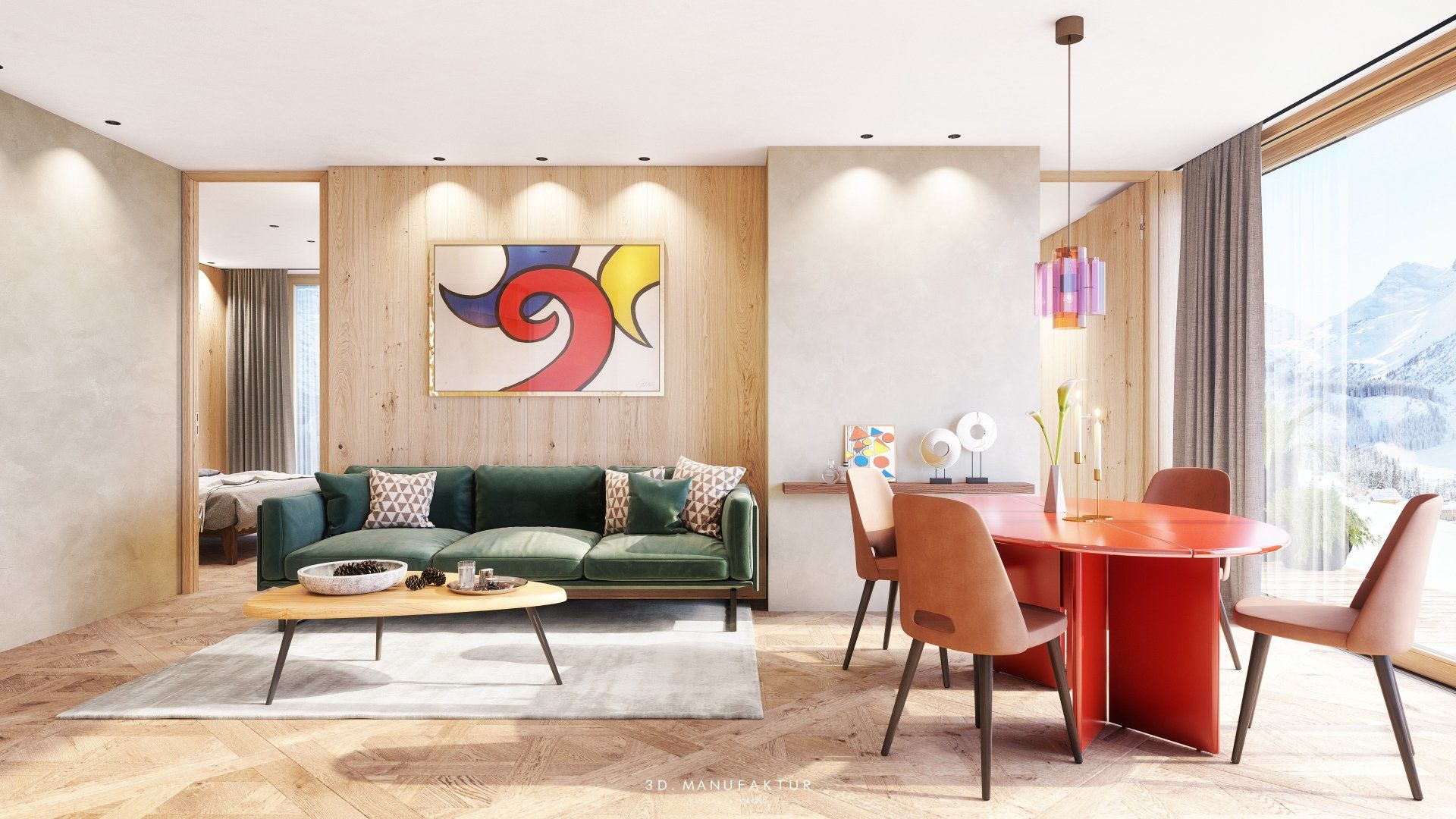 Interior Visualisierung Chalet Arla Wohnraum