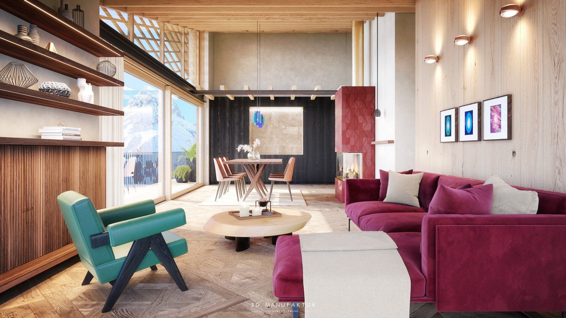 Interior Visualisierung Chalet Arla Wohnraum
