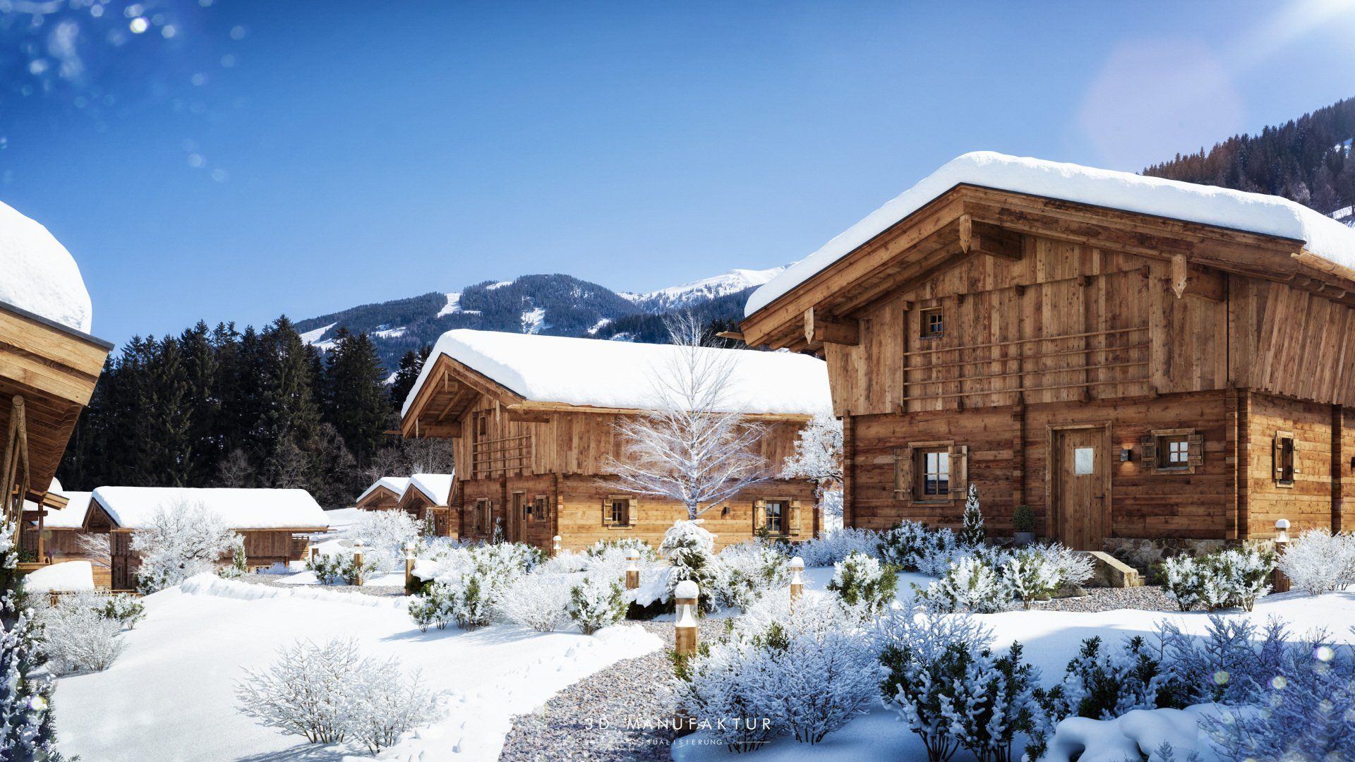 Architekturvisualisierung Chaletdorf Hygna