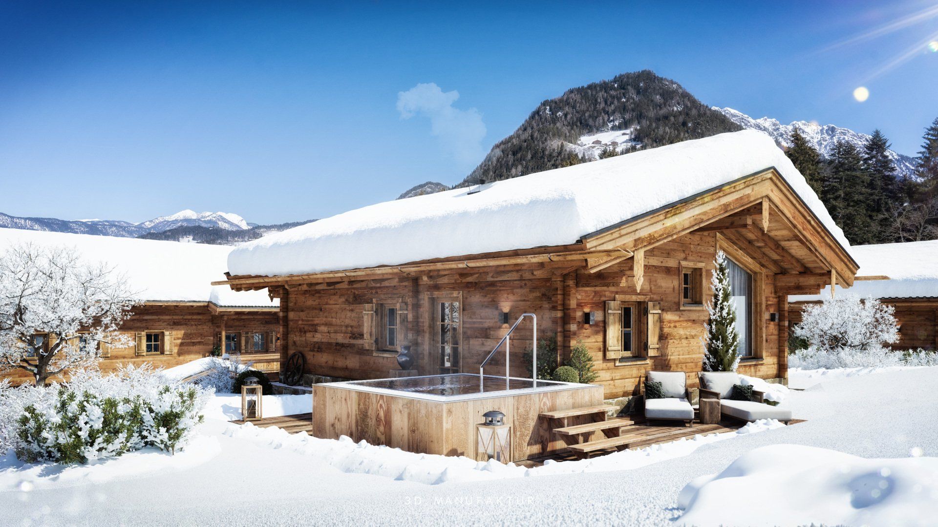 Architekturvisualisierung Chaletdorf Hygna Chalet