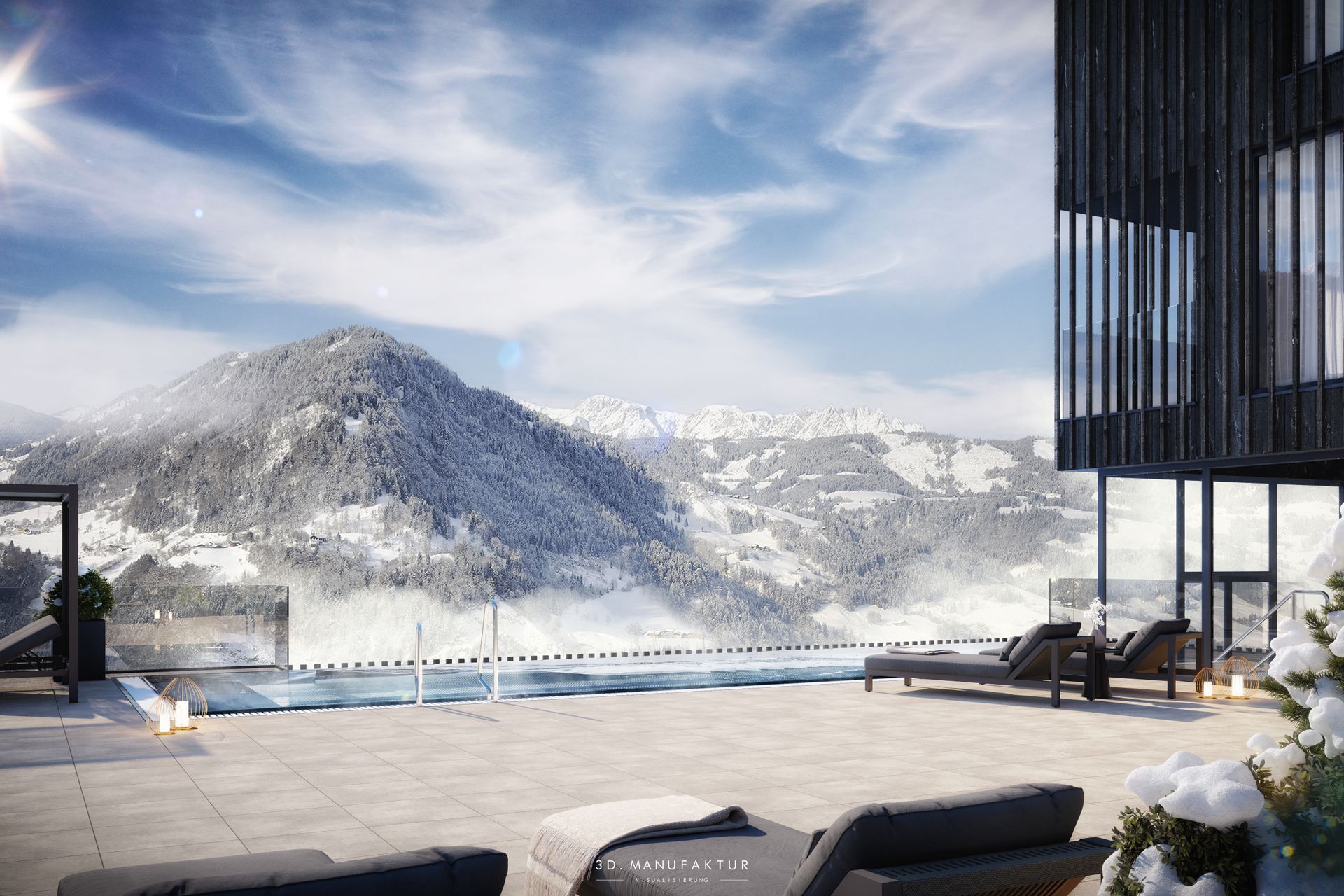 Interiorvisualisierung Haven Mountain Retreat Rooftop Pool