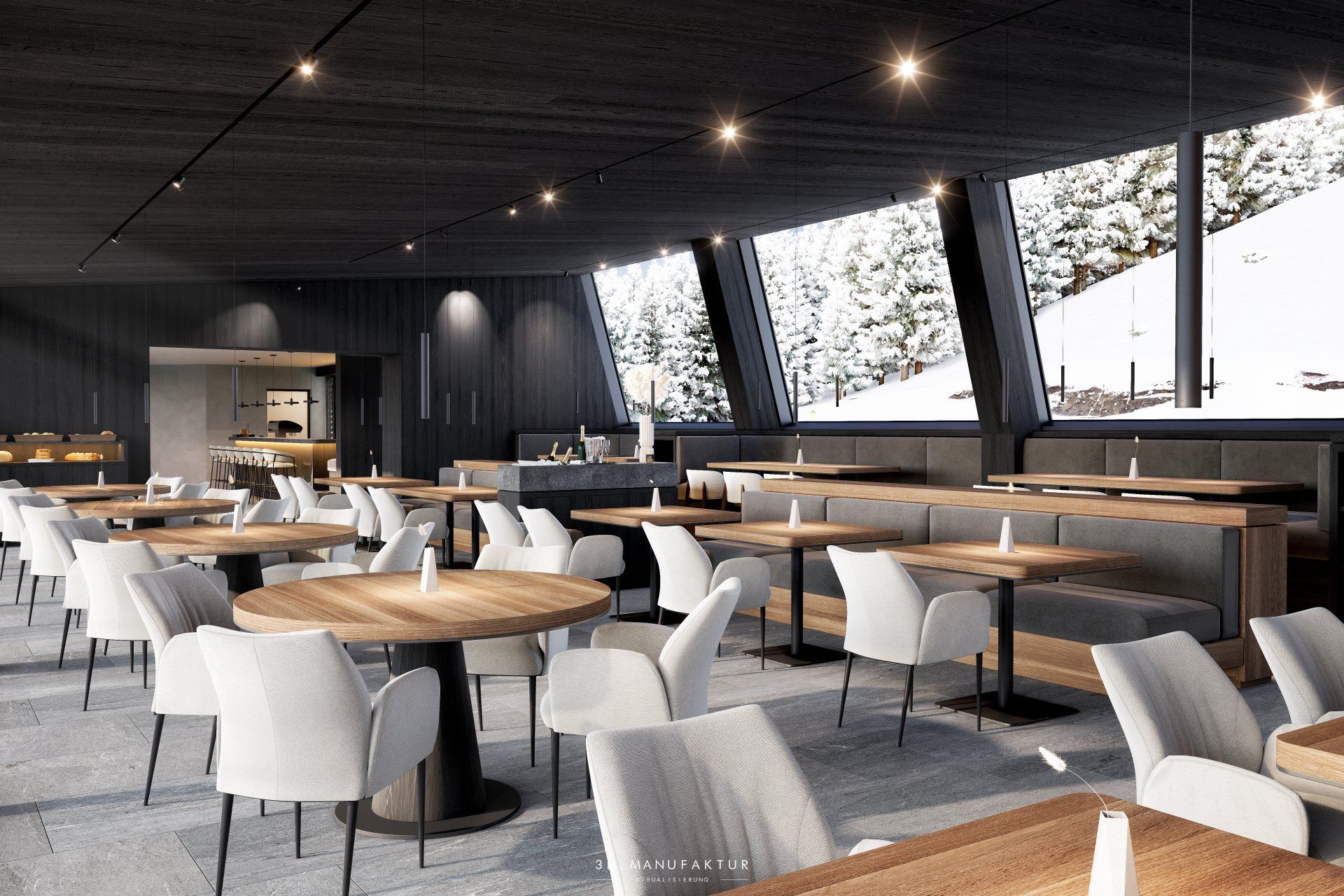 Interiorvisualisierung Haven Mountain Retreat Restaurant