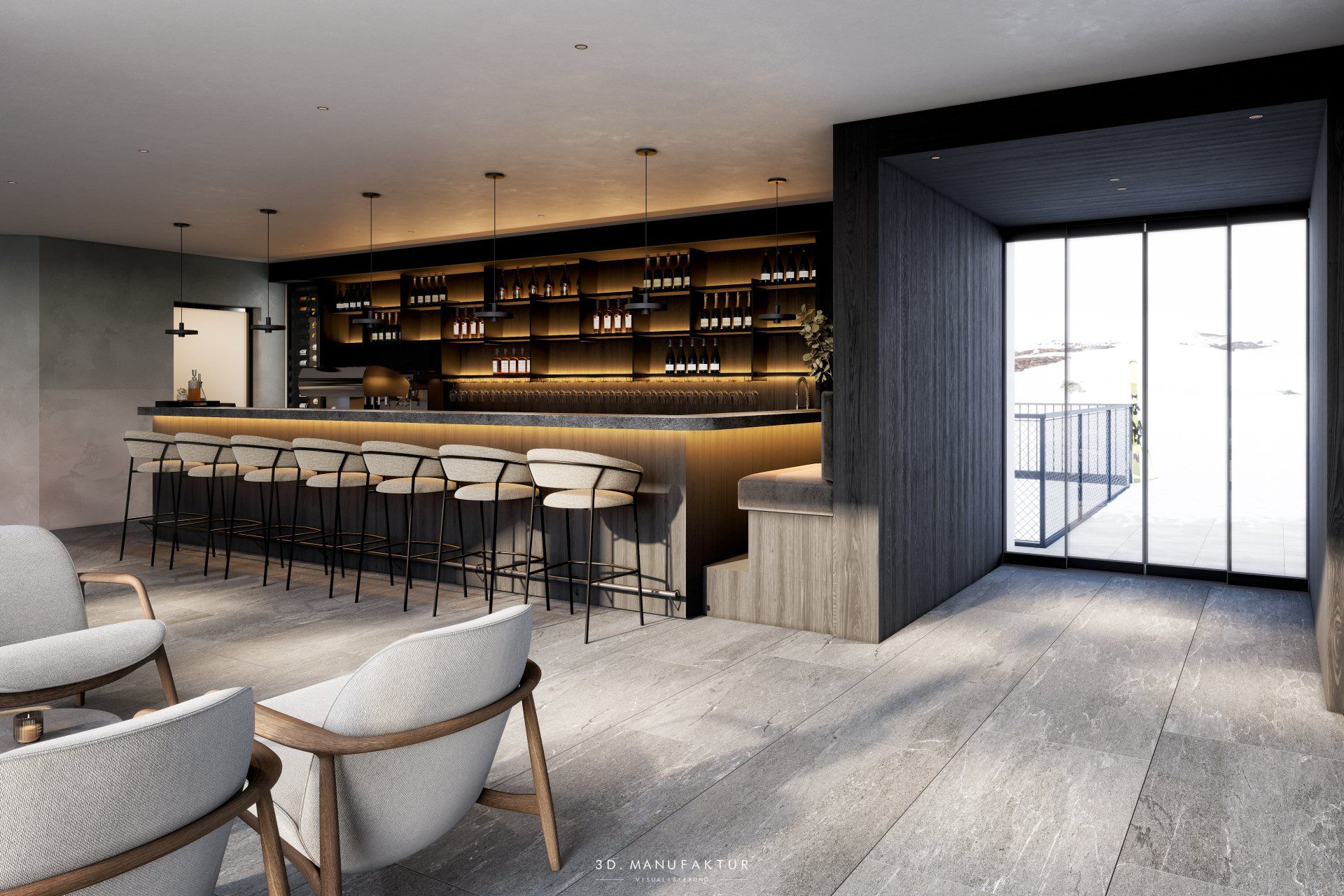 Interiorvisualisierung Haven Mountain Retreat Restaurant