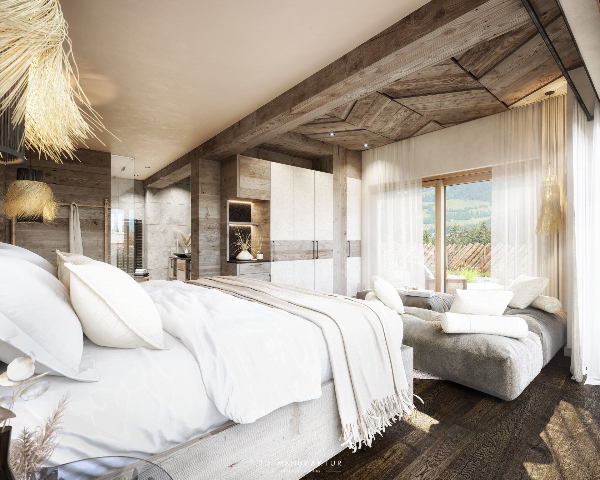 Interior Visualisierung Jufenalm Teichzimmer Bohemian Style