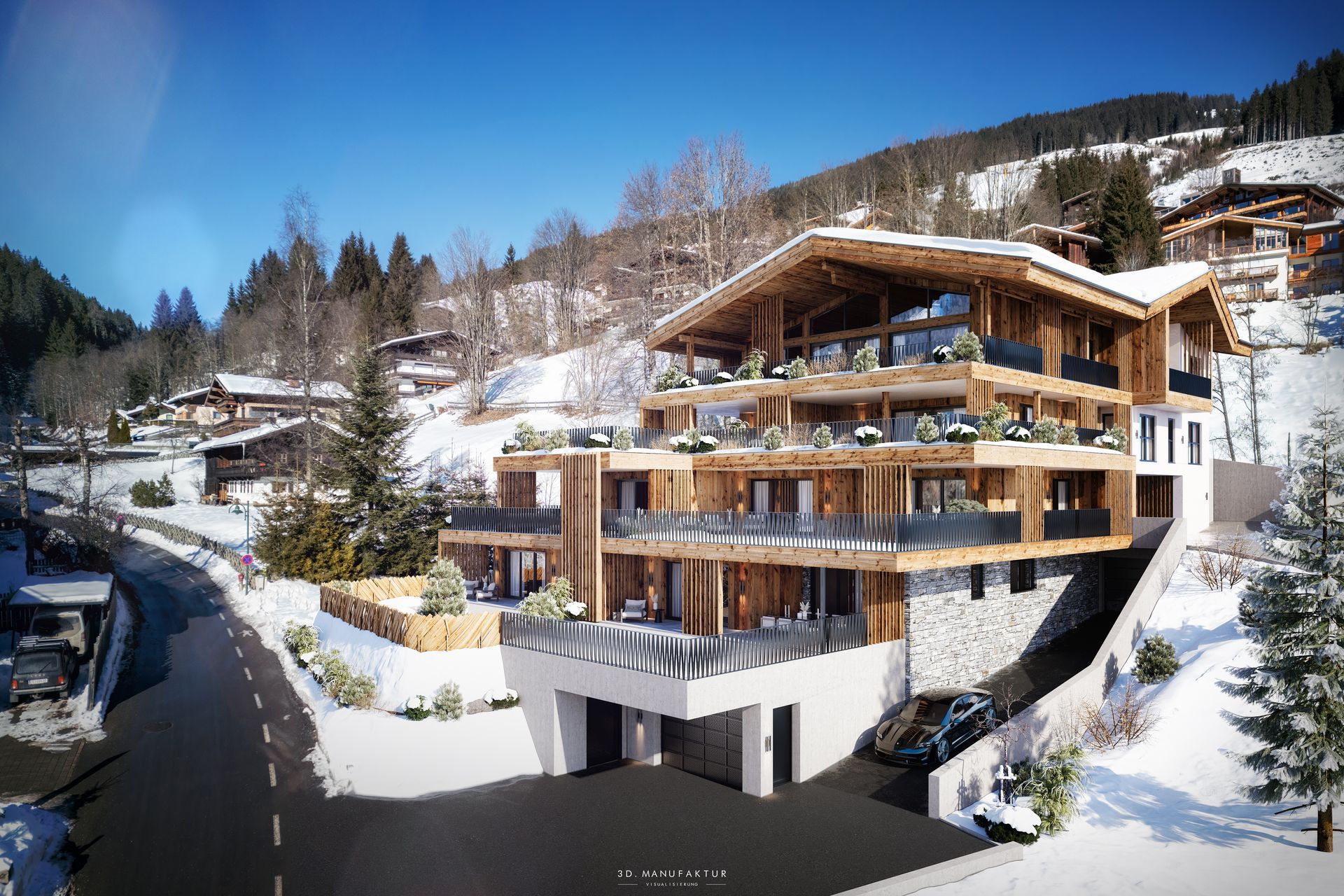 Architekturvisualisierung Appartementhaus Saalbach Hinterglemm