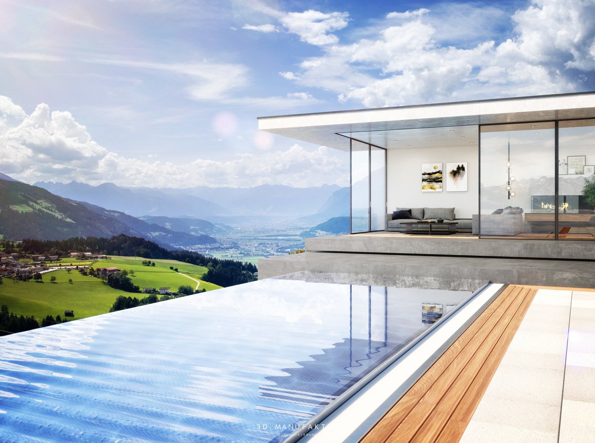 Architekturvisualisierung Penthouse in den Bergen Terrasse