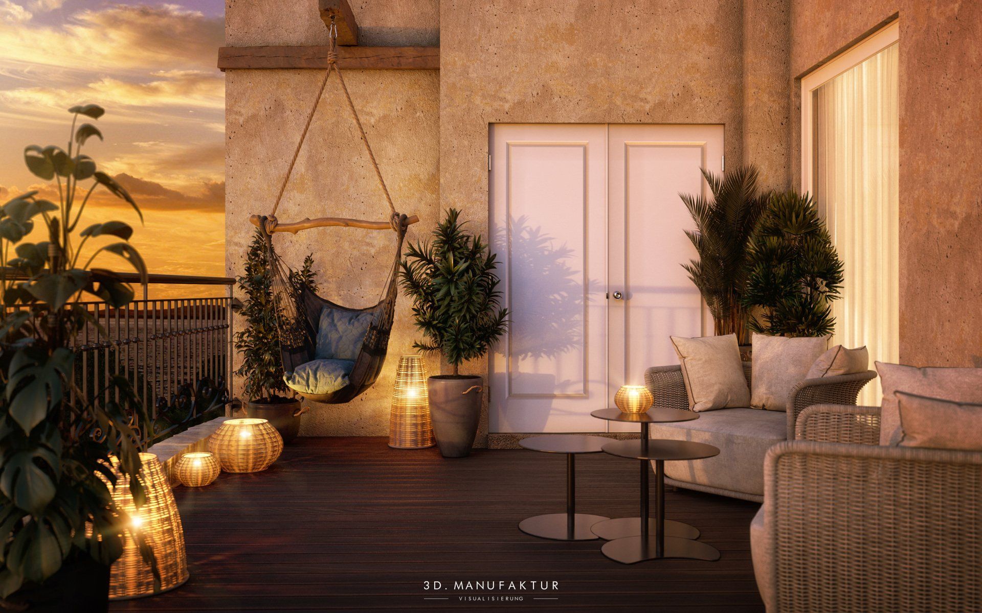 Architekturvisualisierung Balkon Abend