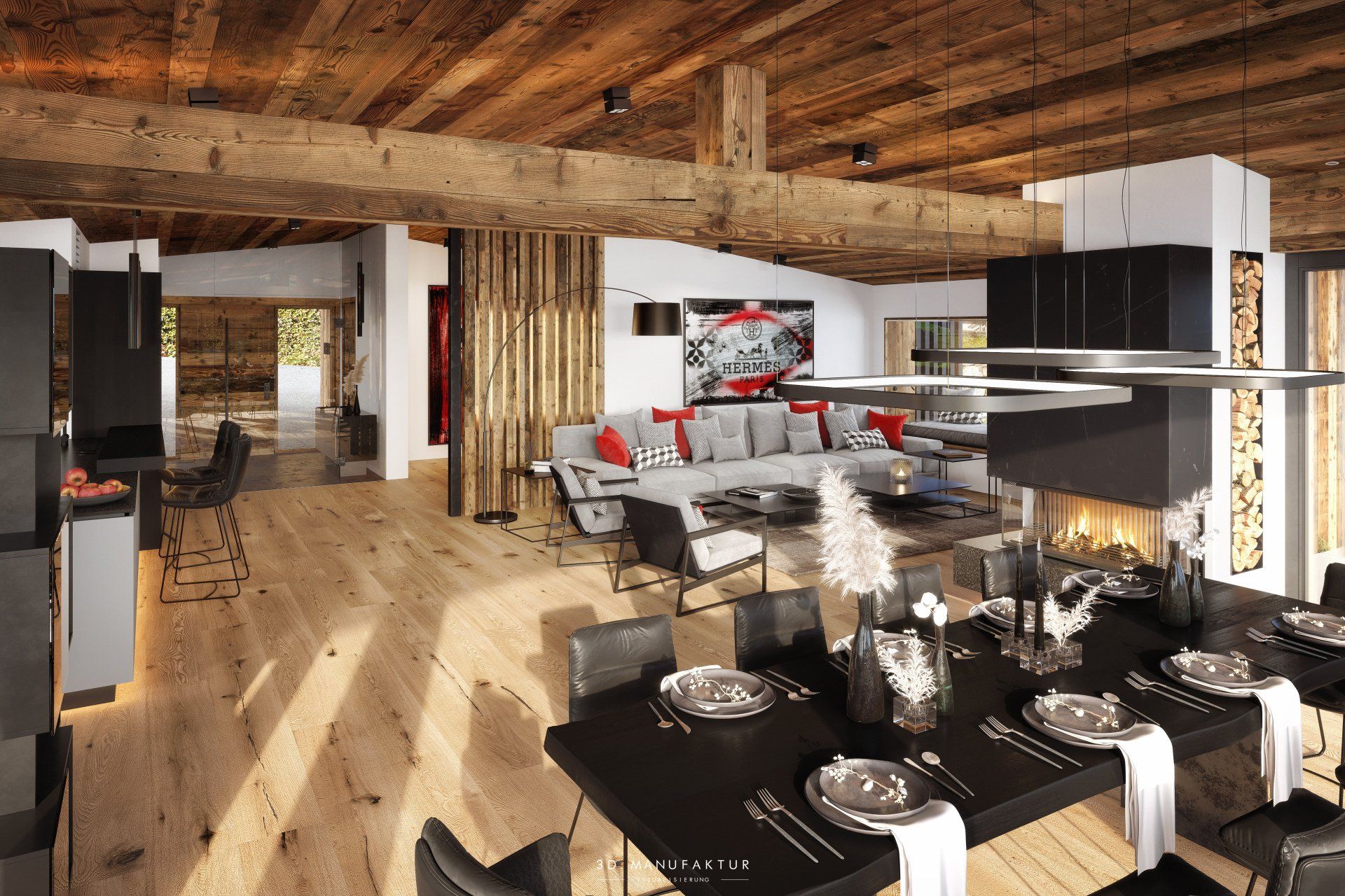 Architekturvisualisierung Luxus Chalet Place to See Interior
