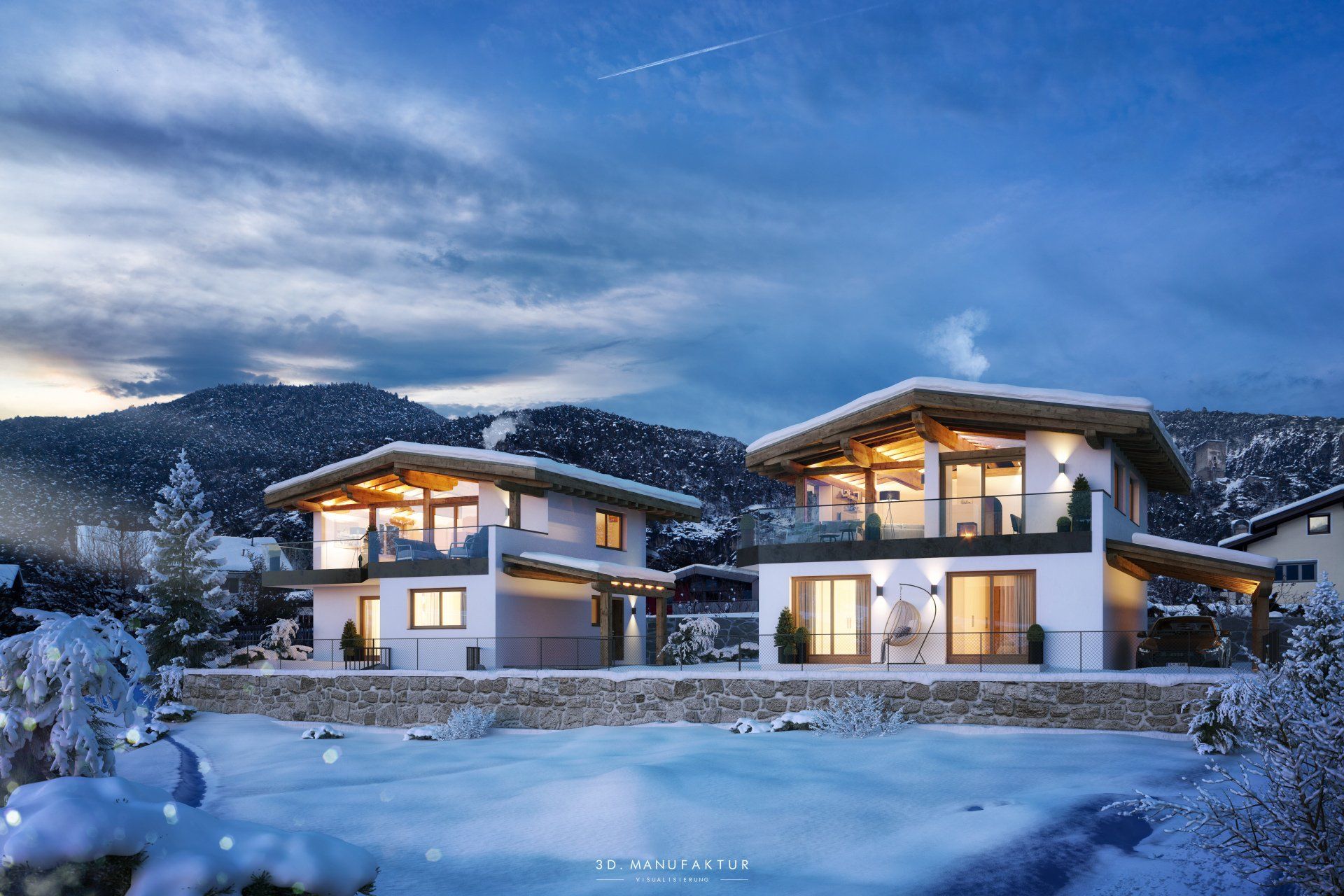 Architekturvisualisierung zwei Einfamilienhäuser in Zirl