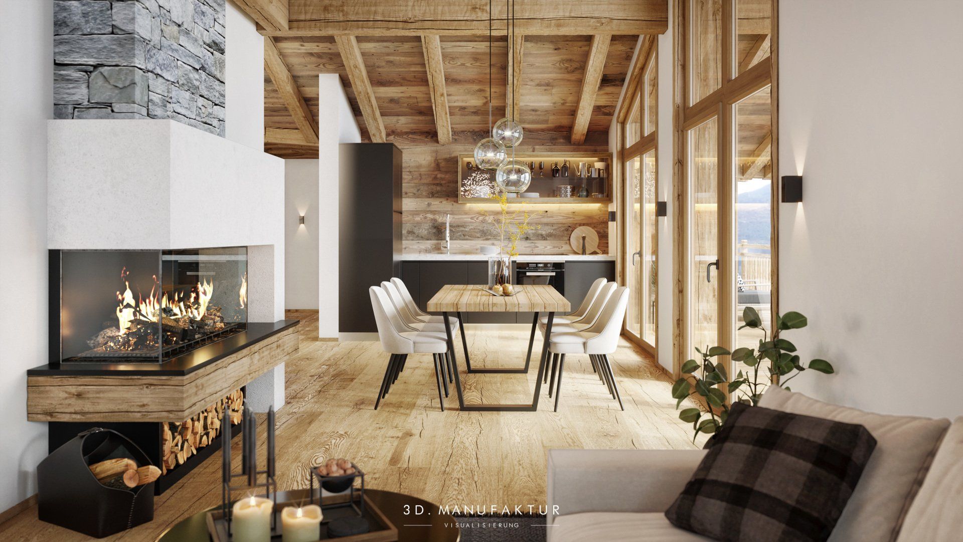 Architektur Visualisierung Chalet Hambergblick Zillertal Interior