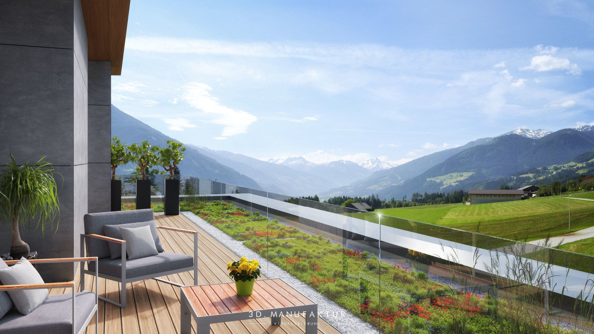 Architektur Visualisierung Wohnbau Fügenberg Terrasse