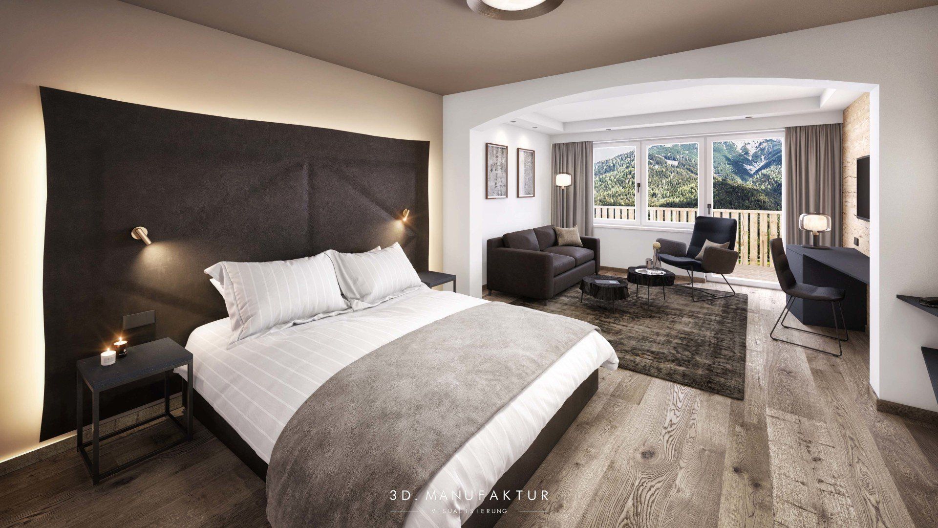 Architektur Visualisierung Hotel Seespitz Zimmer schlafen