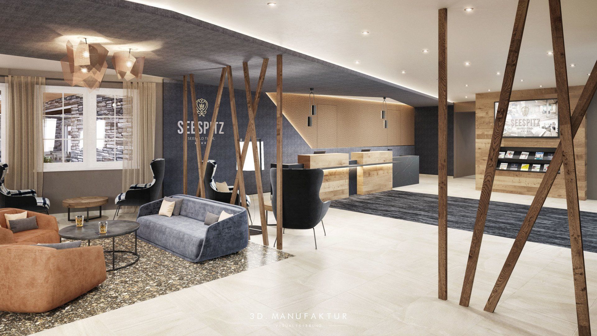 Architektur Visualisierung Hotel Seespitz Lobby Lounge
