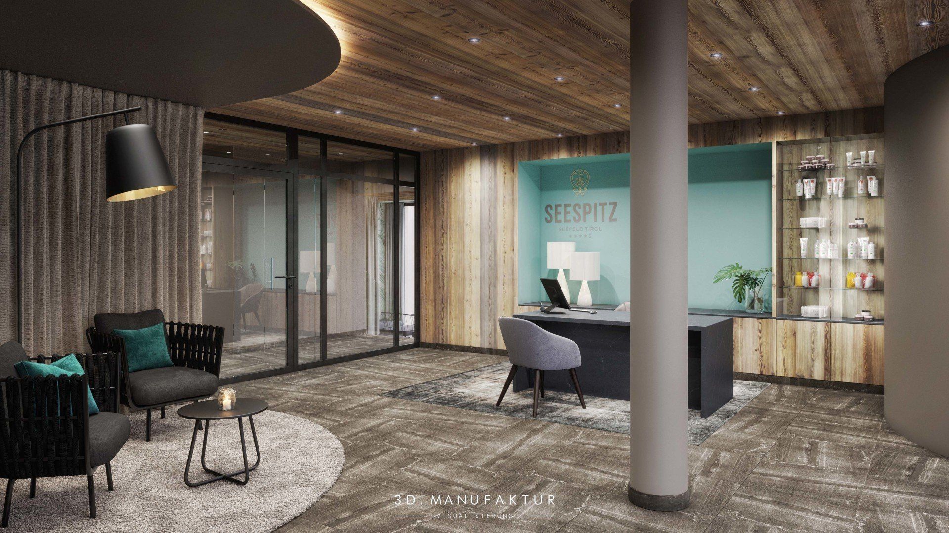 Architektur Visualisierung Hotel Seespitz Zimmer Spa Empfang