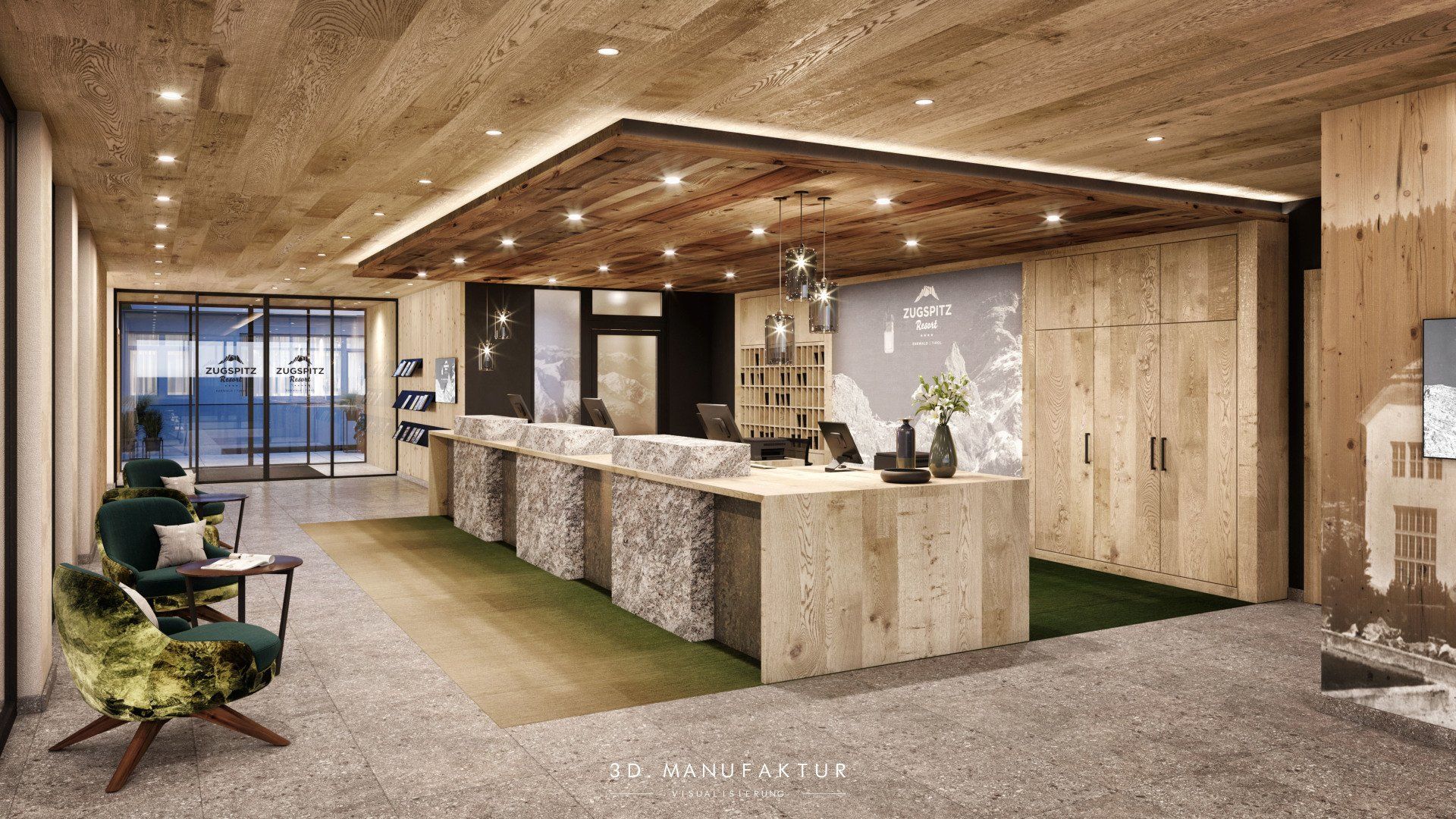 Architektur Visualisierung Hotel Zugspitz Rezeption