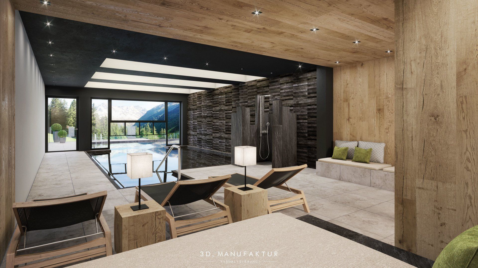 Architektur Visualisierung Alpine Resort Sportalm Pool