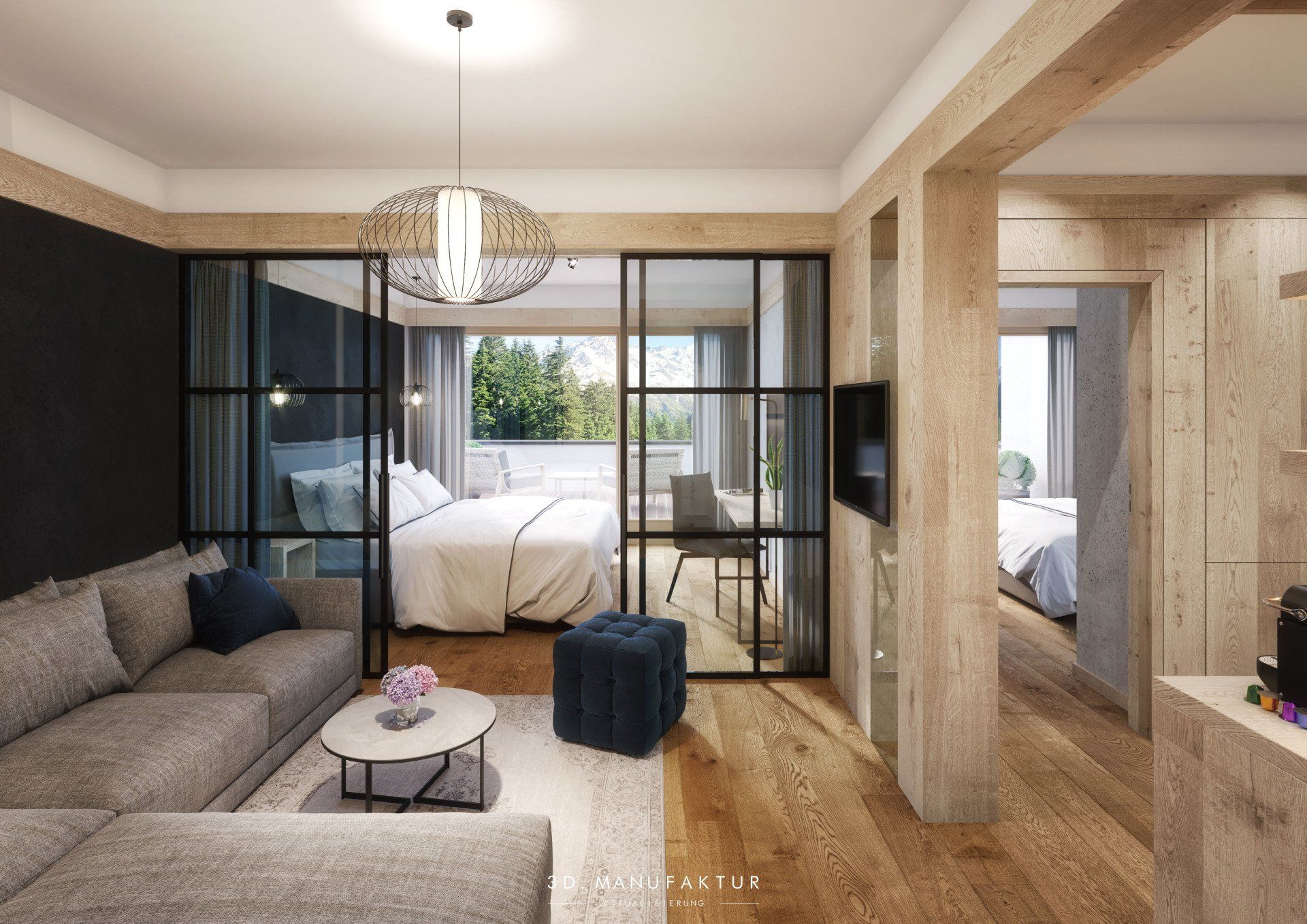 Architektur Visualisierung Alpine Resort Sportalm Suite wohnen