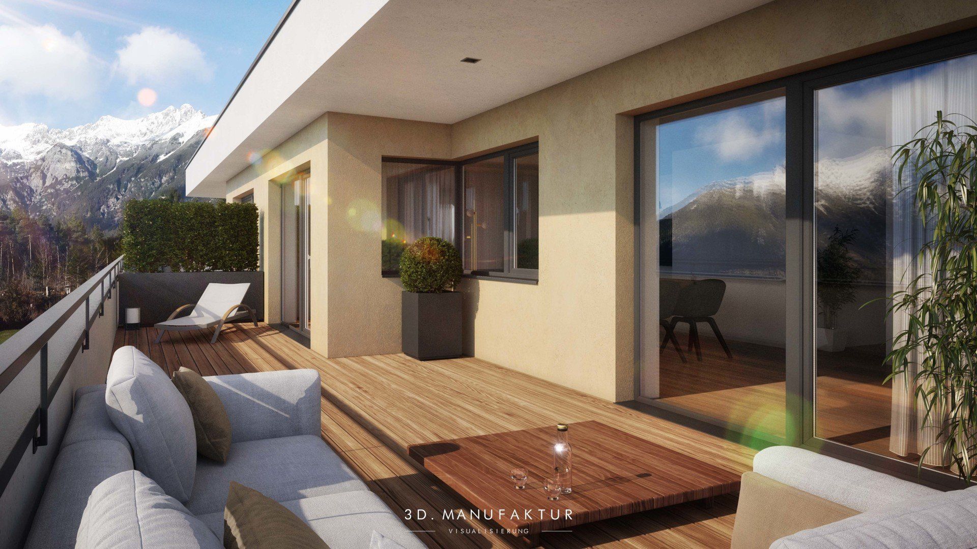 Architektur Visualisierung Wohnbau Terfens Terrasse