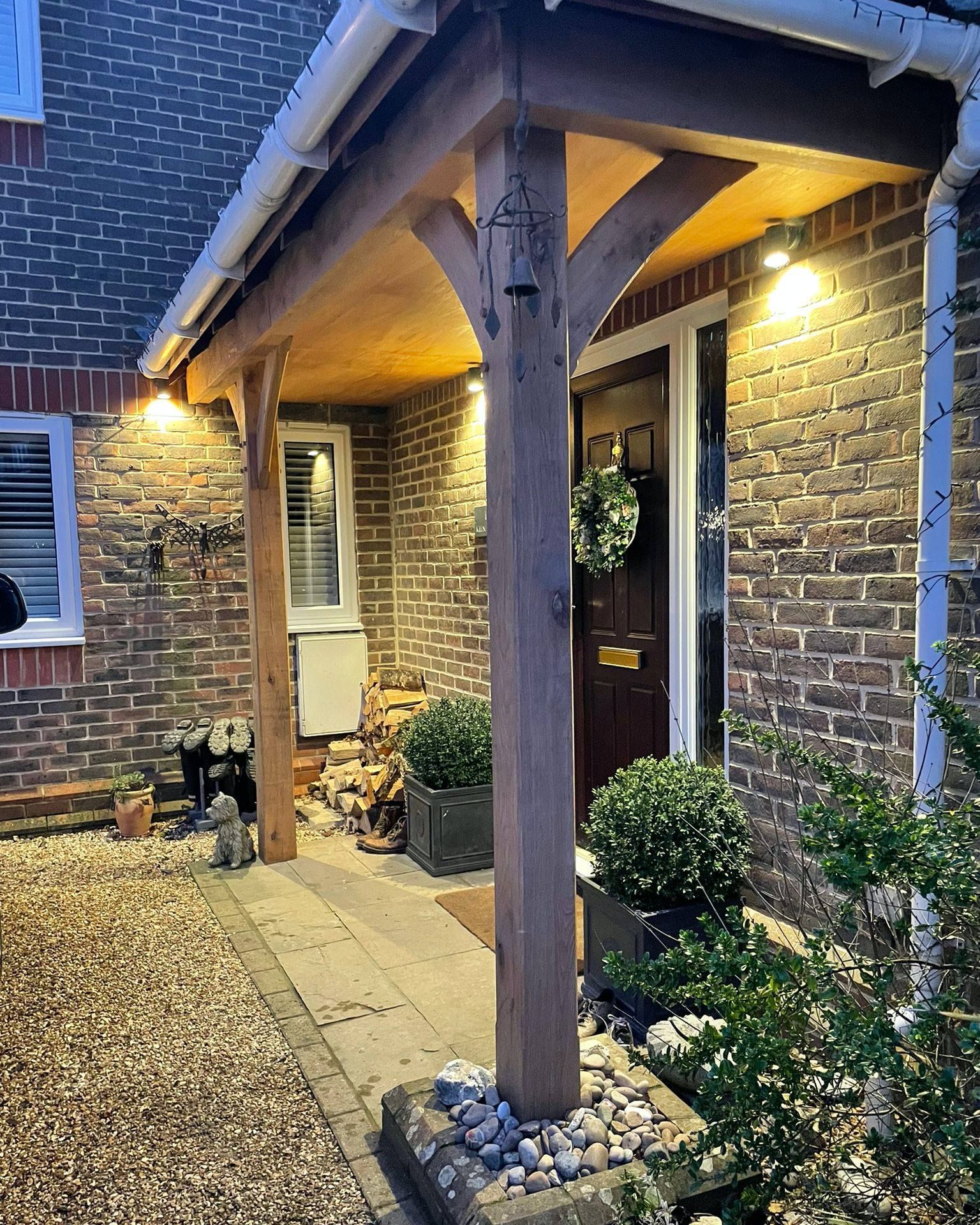 beautiful porch with lighting on walls