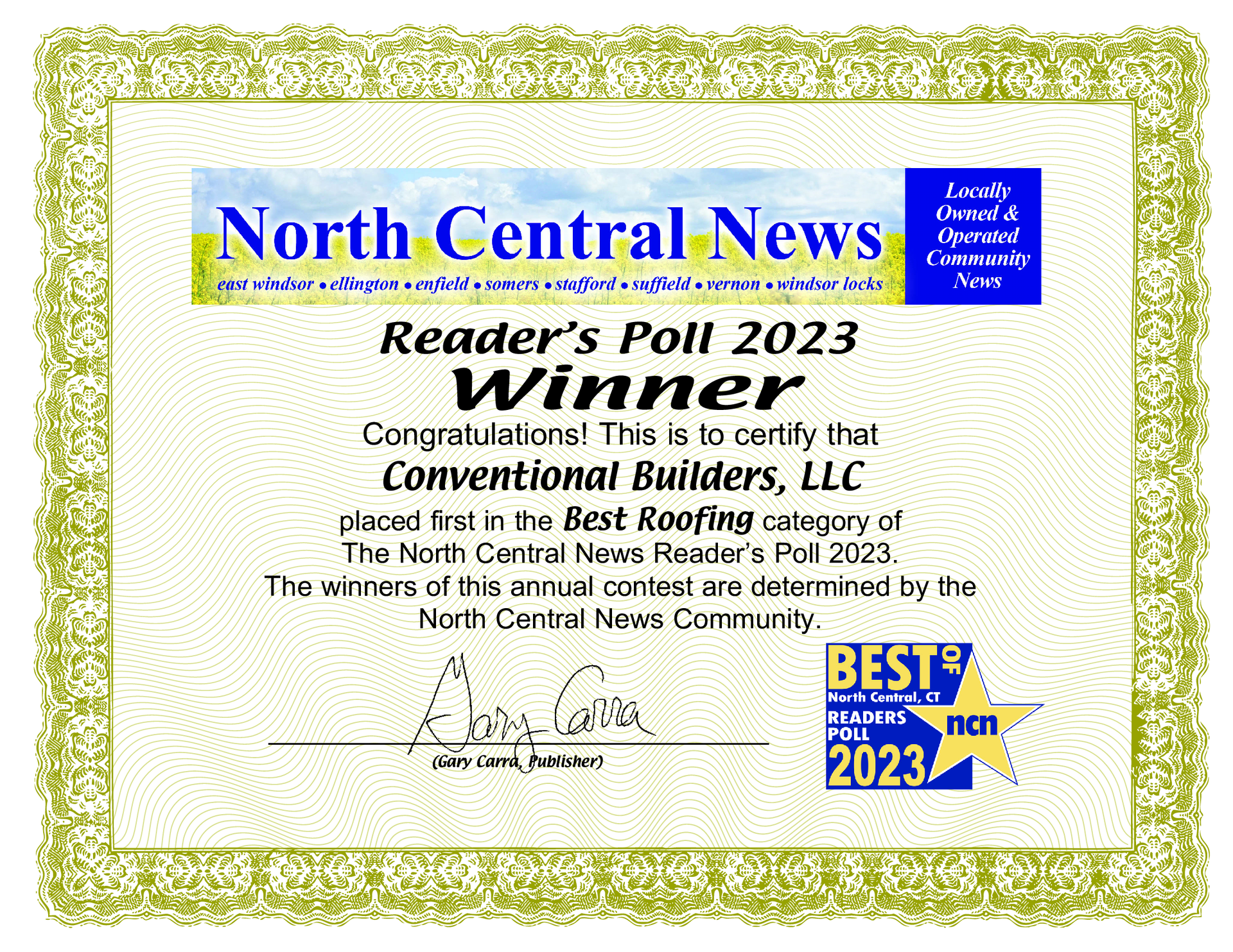 Reader's Poll 2021 Winner — Vernon, CT — Conventional Builders LLC