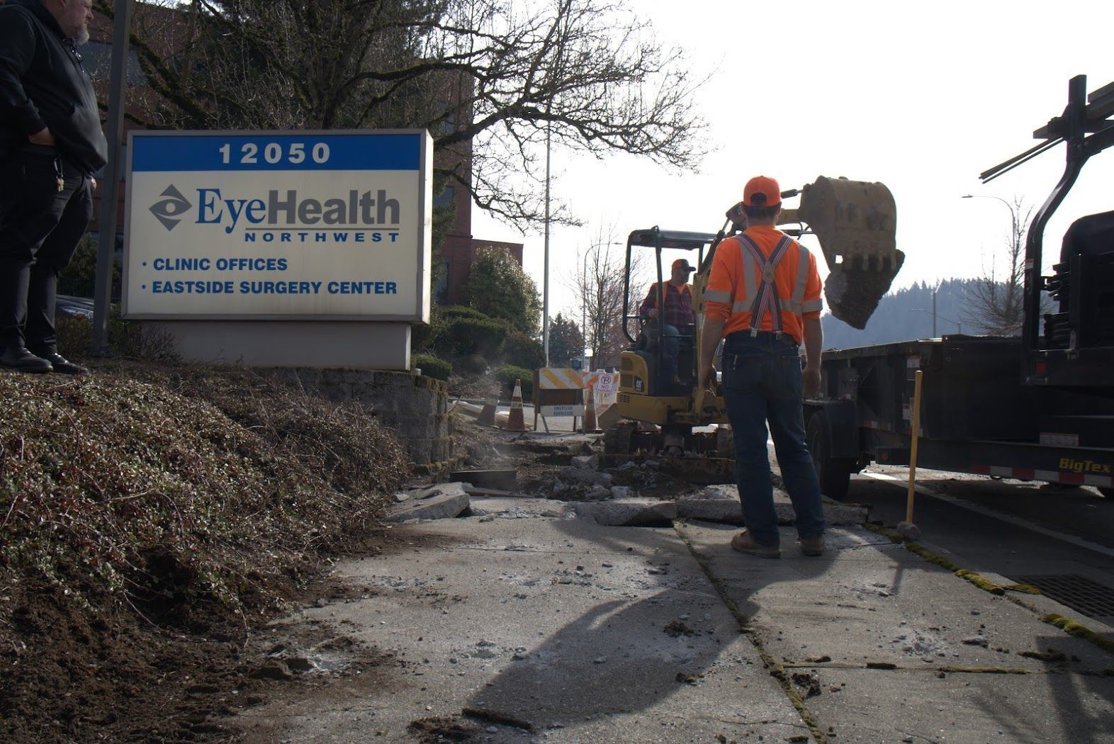 A construction site with a sign that says eye health