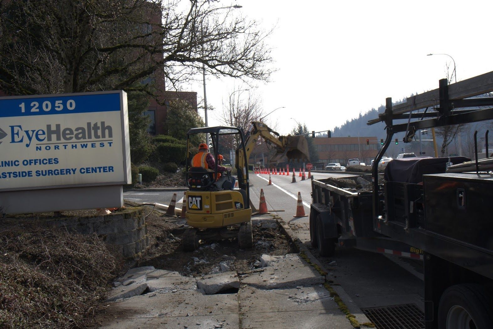 A construction site with a sign that says eye health
