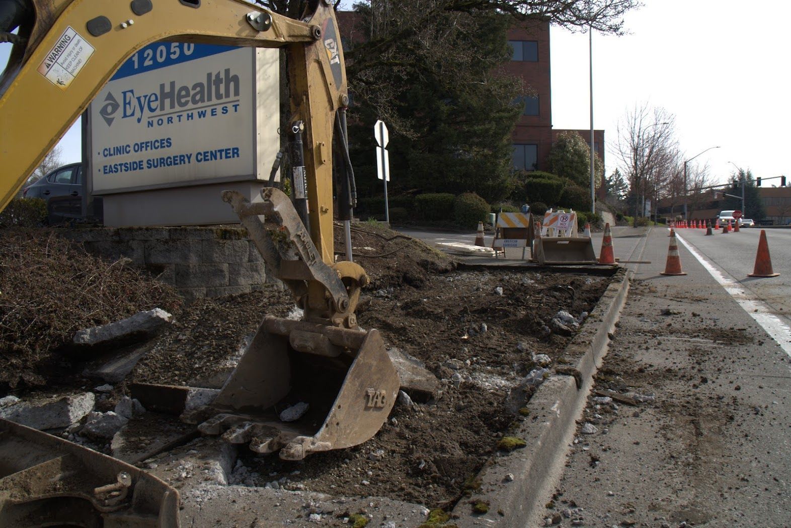 A construction site with a sign that says eye health